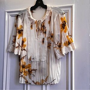 Wilfred Floral Pleated Blouse - cream and Brown
